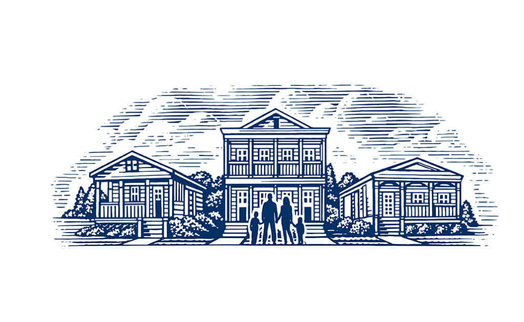 illustration of family in front of a house