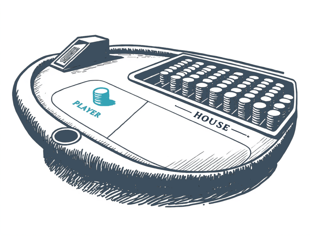 illustration of a poker table that says player and house